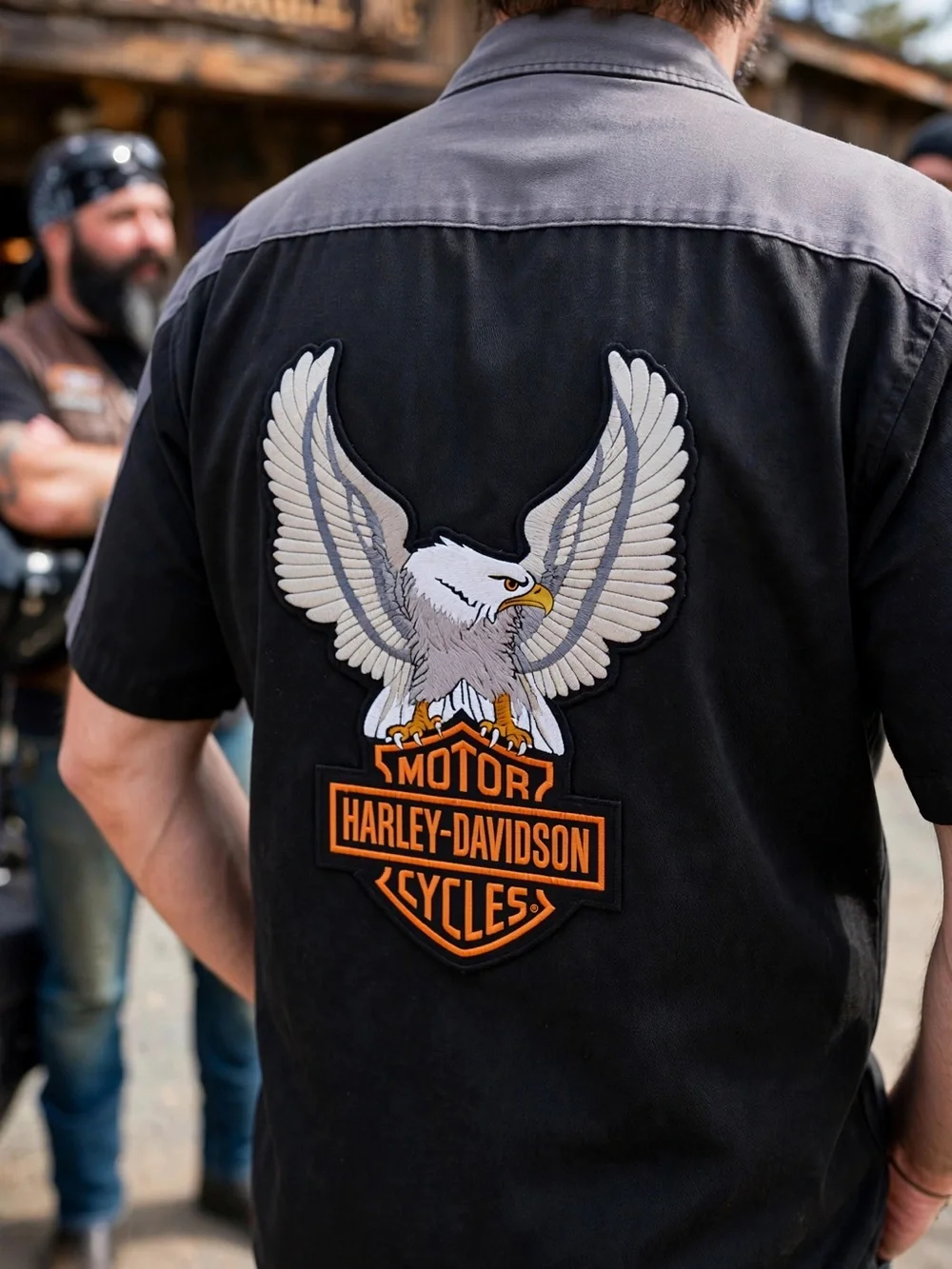 Harley-Davidson Black, White and Orange Eagle Shield Patch Wall Art